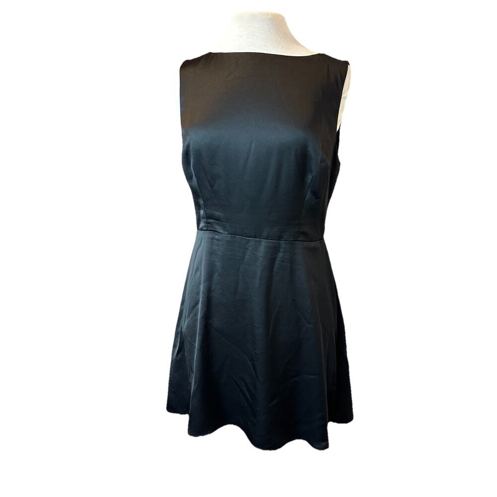 Reformation Zenni Satin Mini Dress Black Sleeveless Boat Neck Open Back Size 10 - Picture 2 of 13